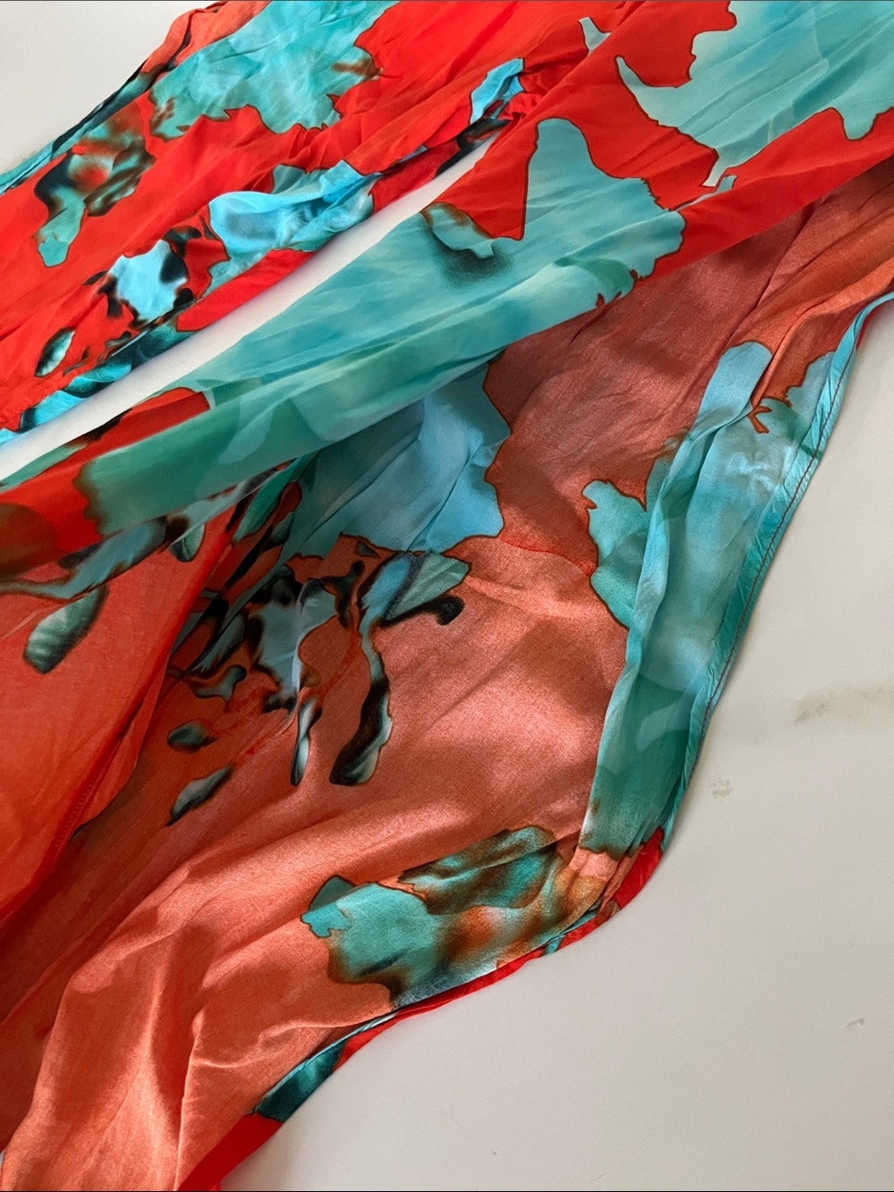 On The Road Red Wide-Leg Tie Front Pants with Teal Floral - Picture 9 of 9